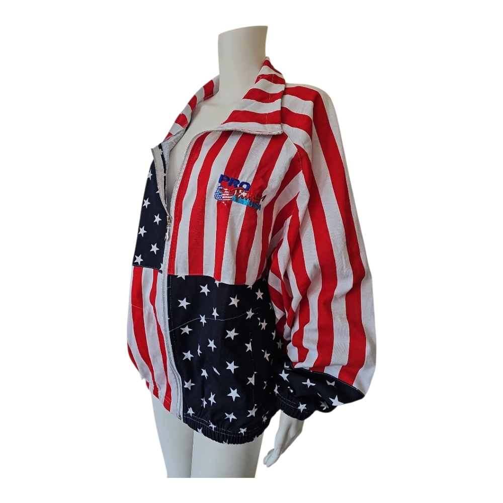 Vintage Pro Fitness USA Flag Zip-Up Pullover Patriotic Stars & Stripes Jacket XL - Picture 2 of 12